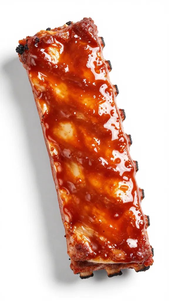 single pork rib painted with Kansas City sweet sauce