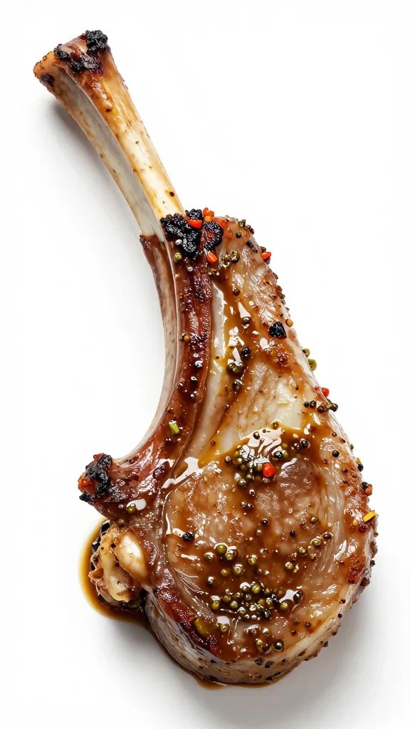 single lamb chop with peppery mop sauce char lines