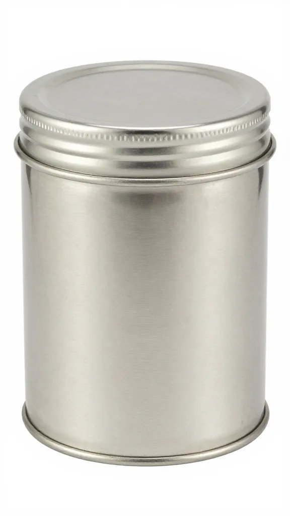 Airtight stainless canister of BBQ rub, sealed lid