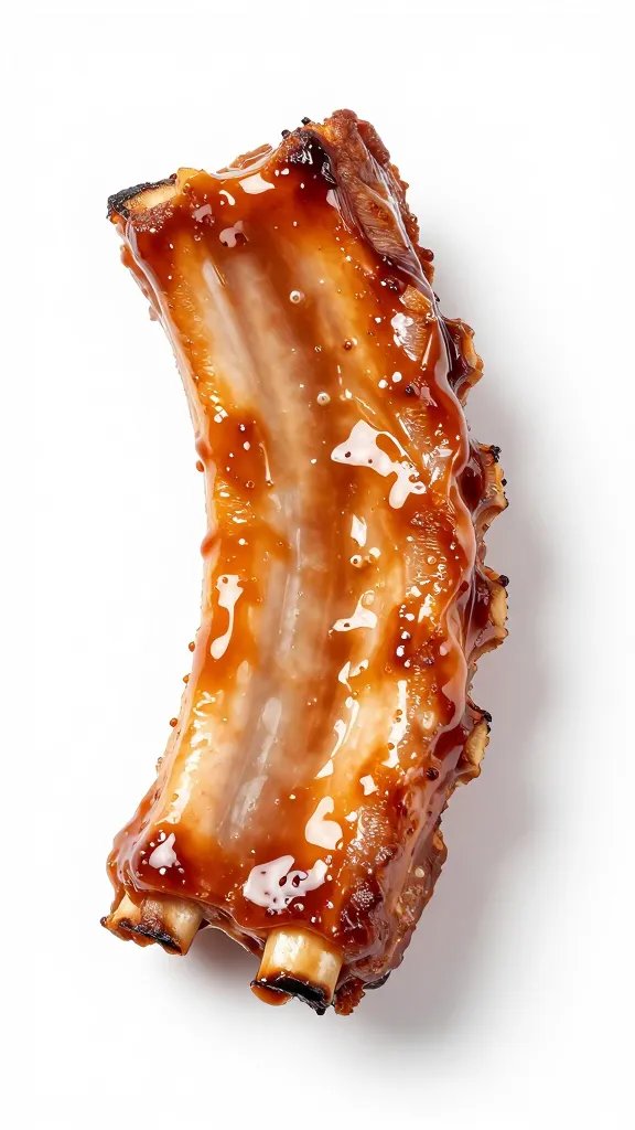 Single pork rib painted with sticky caramelized sauce