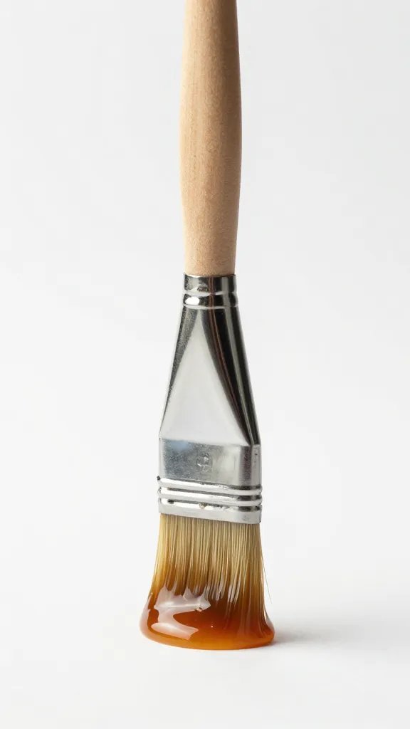 Single basting brush loaded with thick amber glaze