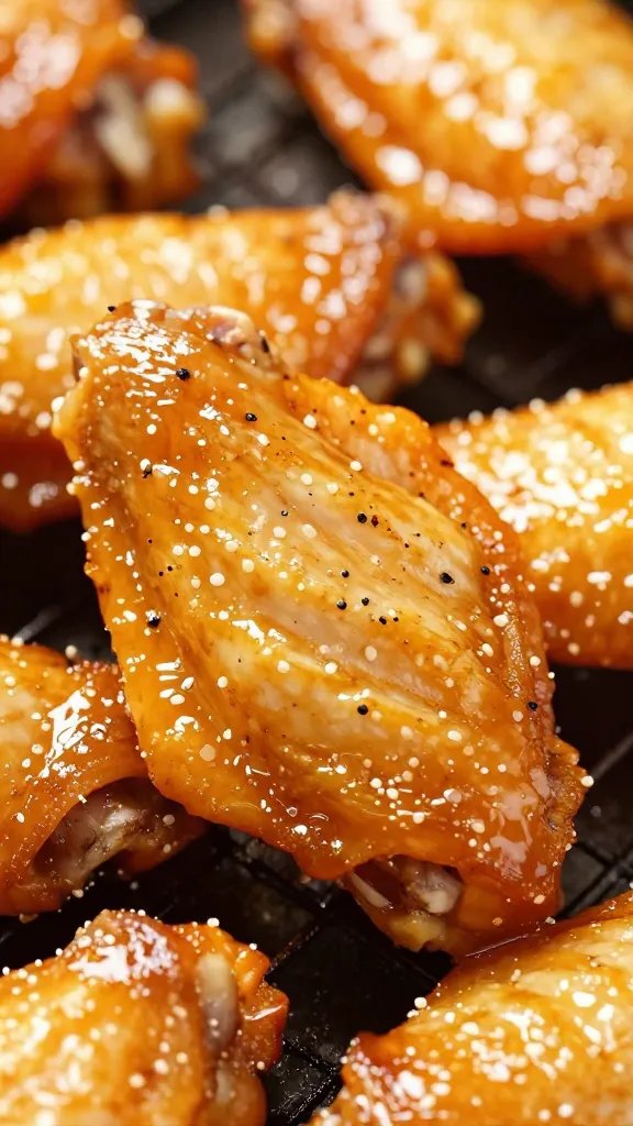 Glaze set on chicken wing under indirect heat, closeup
