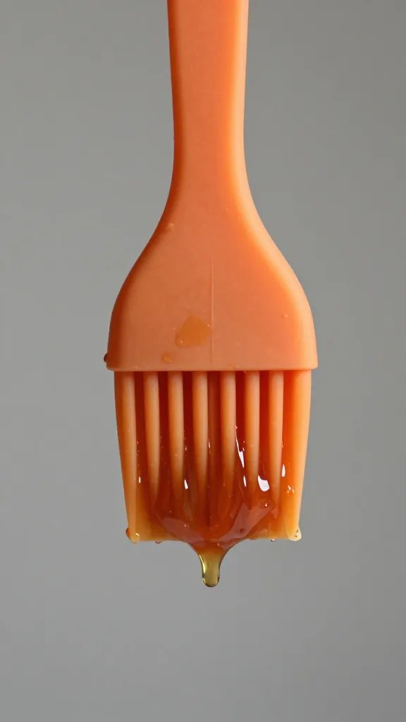 Sauce-dipped silicone basting brush, dripping closeup