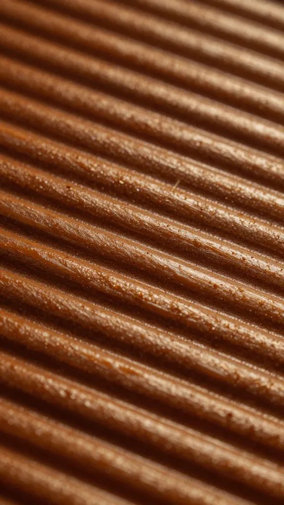 Sticky lacquered rib surface under warm light, macro