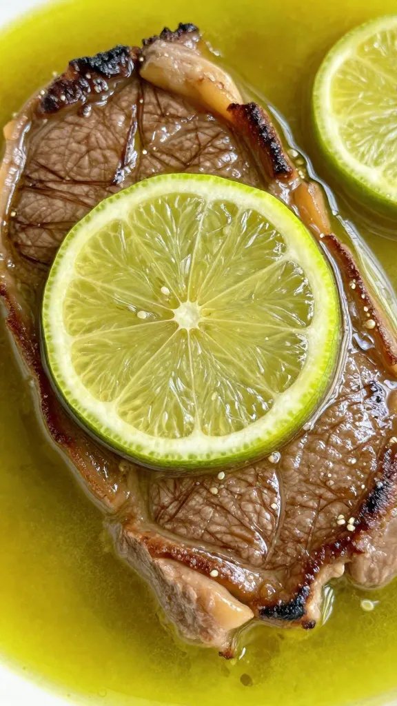 closeup of skirt steak in lime acid marinade