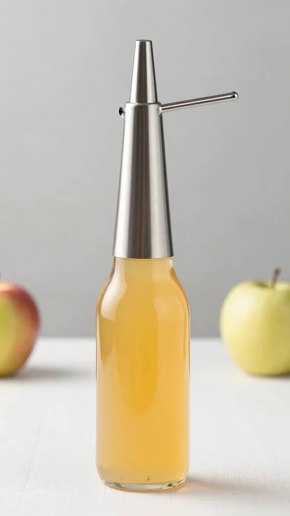 stainless marinade injector loaded with apple juice