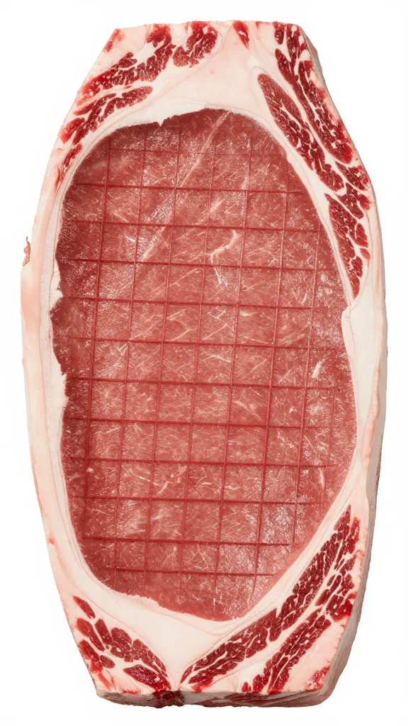 grid-pattern injection marks on raw brisket surface
