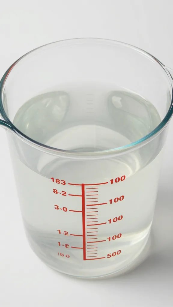 measuring cup of phosphate injection brine, overhead