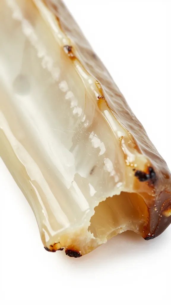 closeup of glazed rib slice with clean bite mark