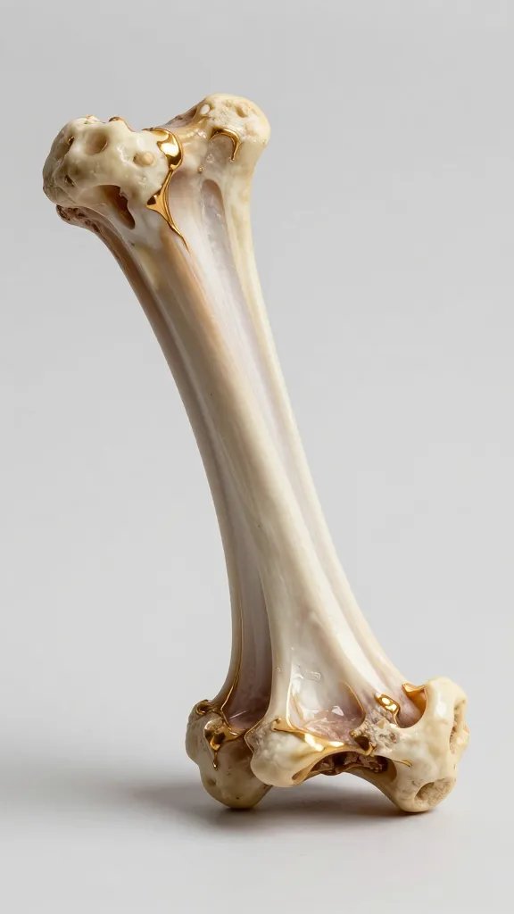 single rib bone end with lacquered shine, macro