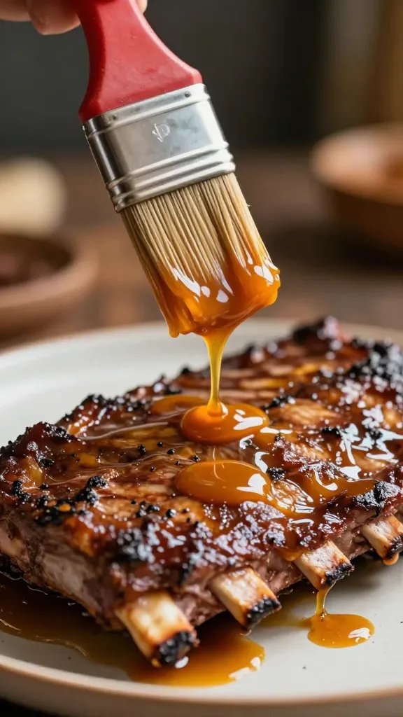 warm sauce brush dripping at 150°F over rib