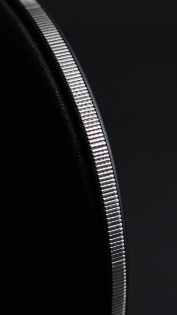 glossy rib edge reflecting light, tight macro