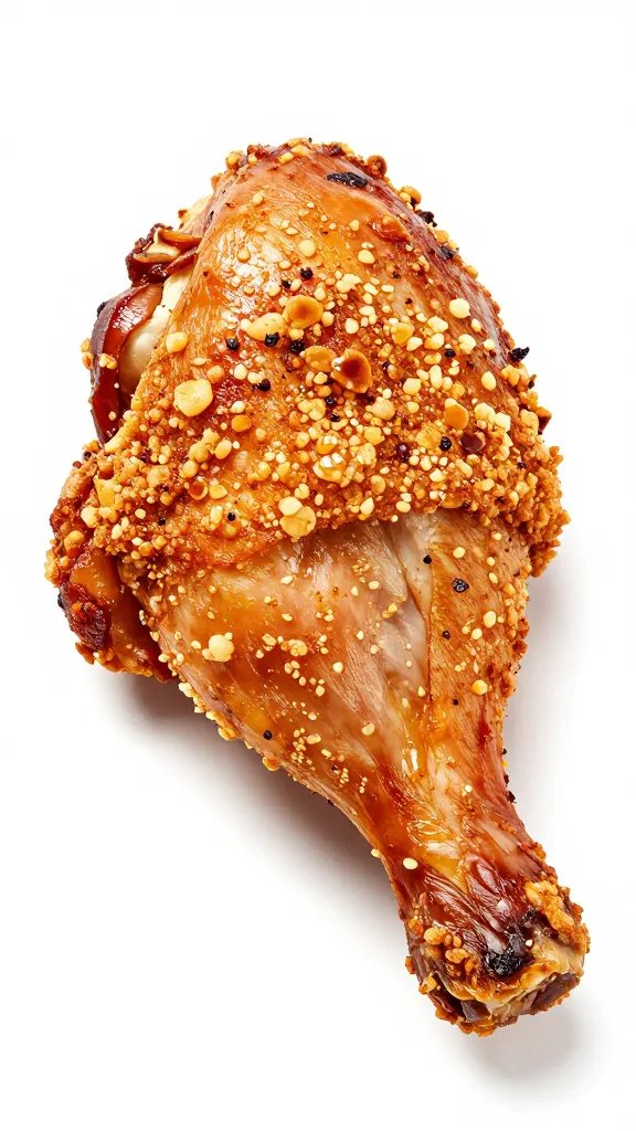 Single dry-rubbed chicken thigh with crackling skin