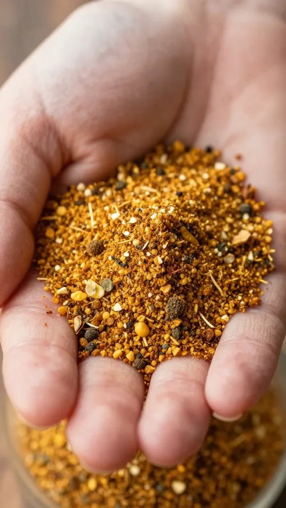 Coarse spice rub in hand, ready to season