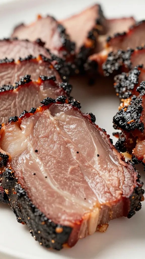Sliced smoke ring on brisket end, tight macro