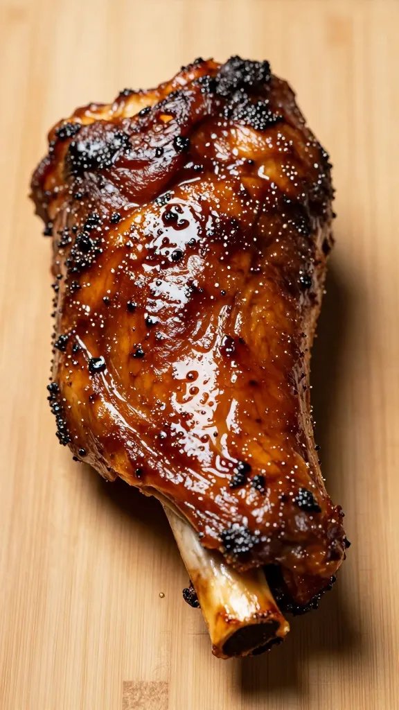 Glazed rib tip under warm light, tacky surface