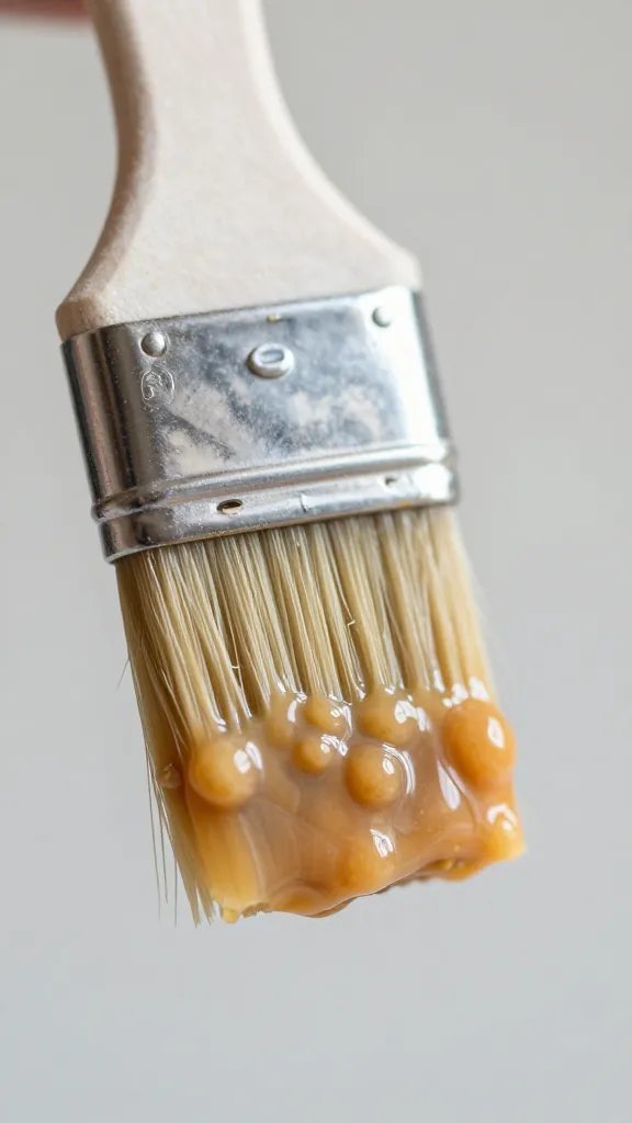 Sauce glaze bead on basting brush, macro shot