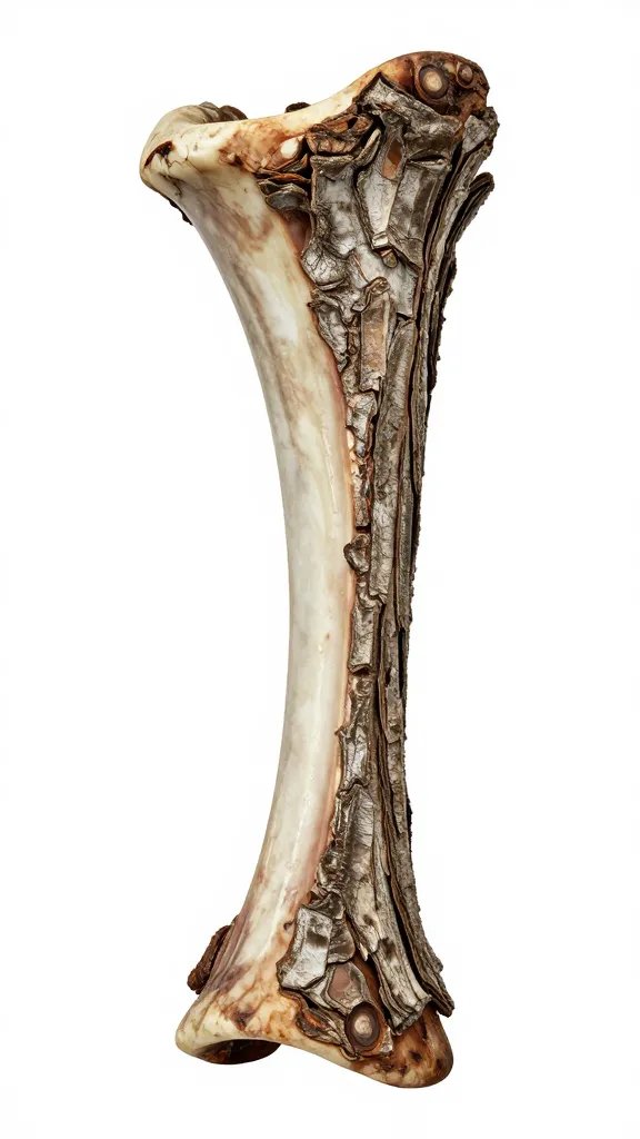 Single St. Louis rib bone with deep bark texture