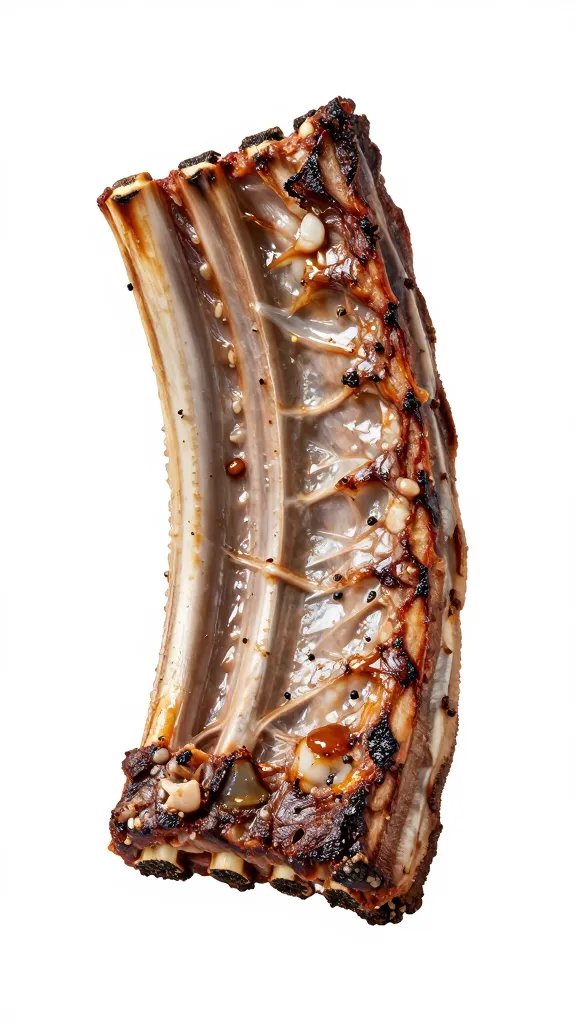 Dry rib rack end with pronounced pepper bark ridges