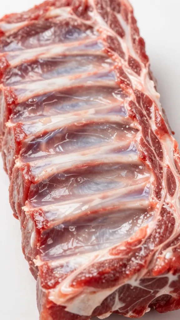trimmed rib rack with removed membrane, closeup