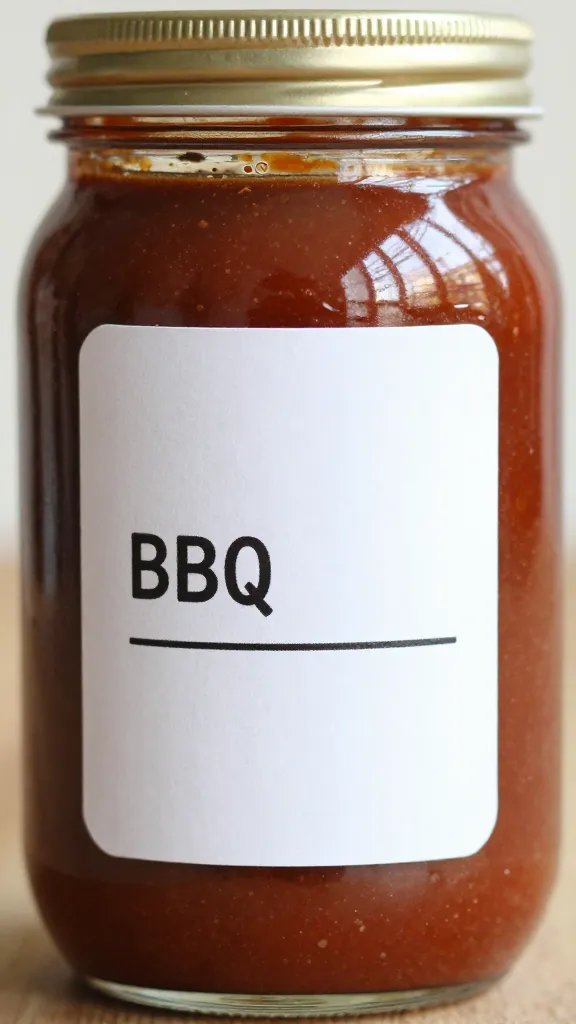 Closeup mason jar of BBQ sauce with date label