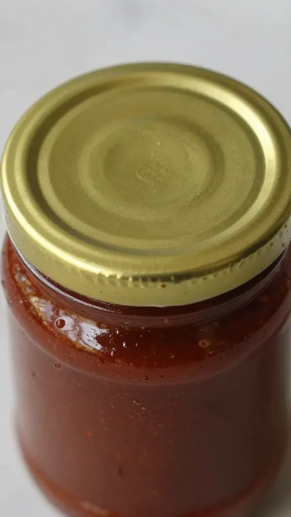 Tight shot of sealed lid on BBQ sauce jar