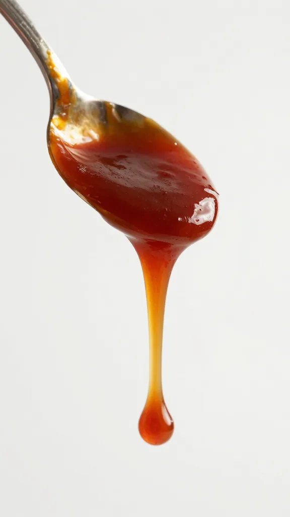 spoonful of too-thin bbq sauce sliding off spoon
