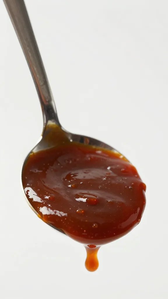 single ladle lifting glossy, reduced bbq sauce