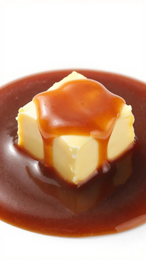 single cube of cold butter melting into warm bbq sauce