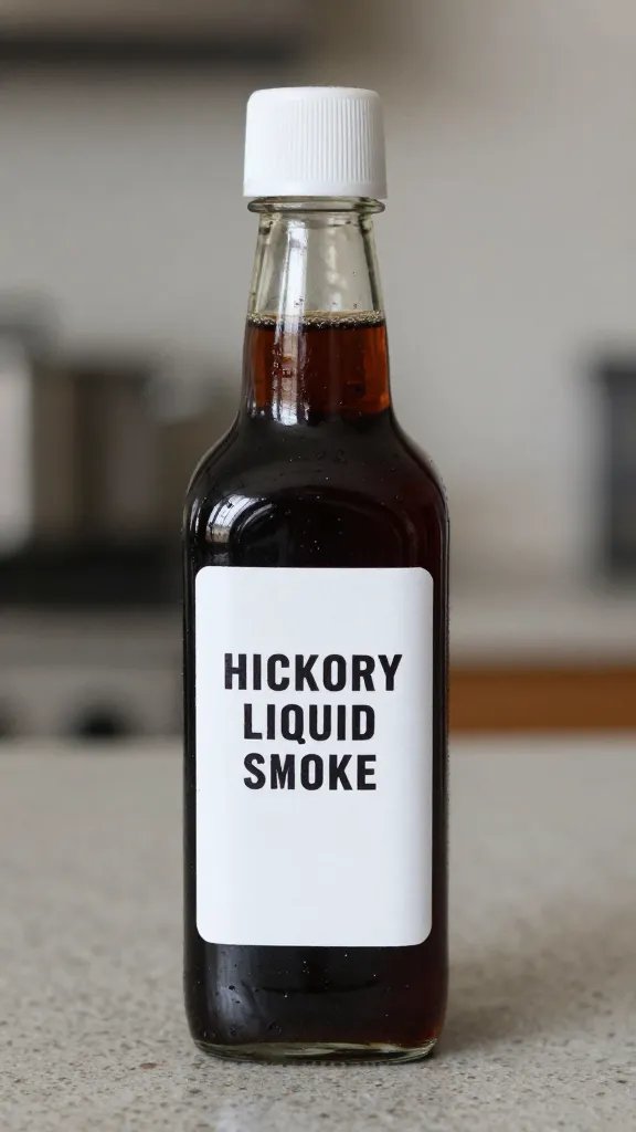 bottle of hickory liquid smoke on counter