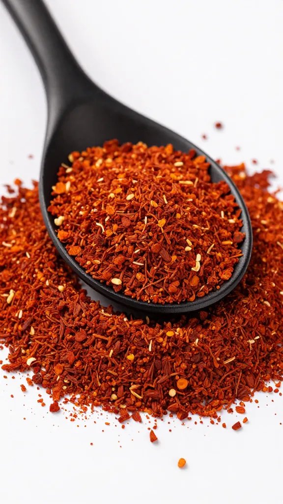 heap of smoked paprika on black spoon