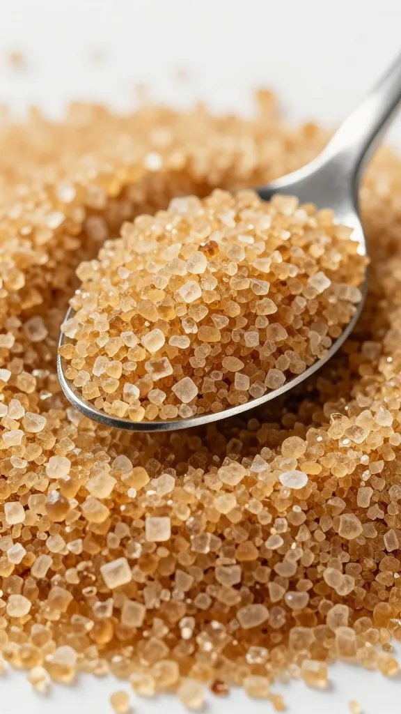 tablespoon of brown sugar crystals closeup