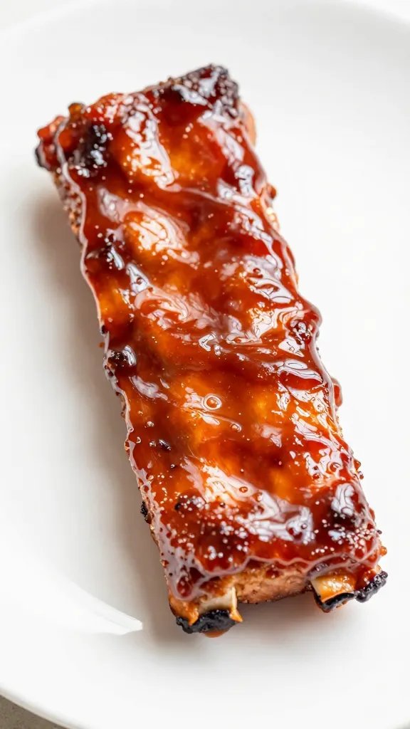 single brushed pork rib glazed with tangy bbq sauce