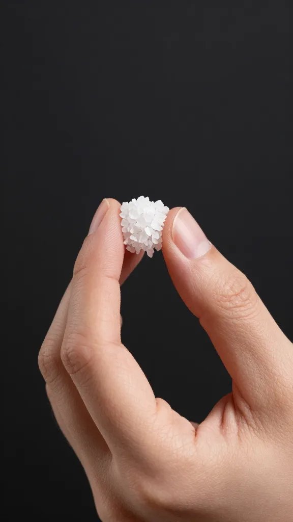 sea salt pinch between fingers over dark background