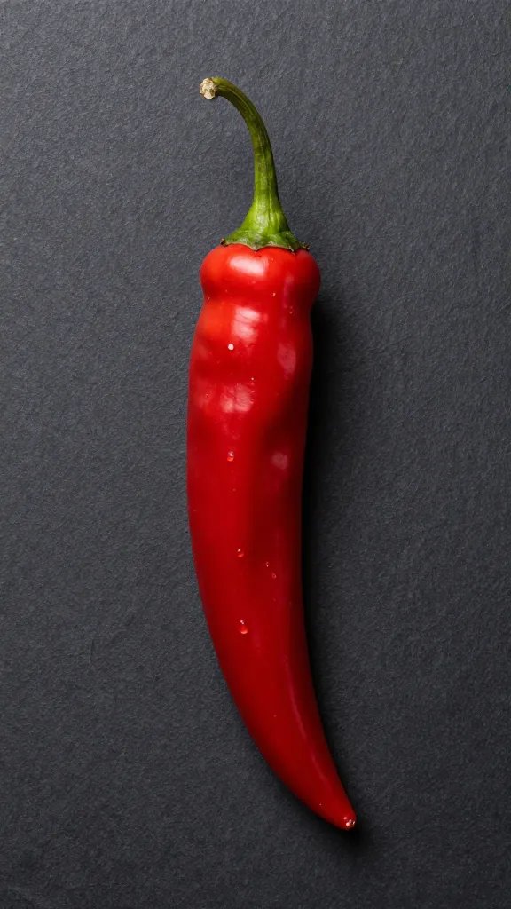 single red chili pepper on matte charcoal surface