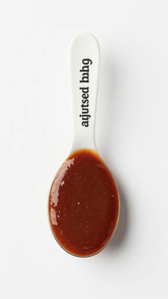 single tasting spoon labeled “adjusted bbq sauce”