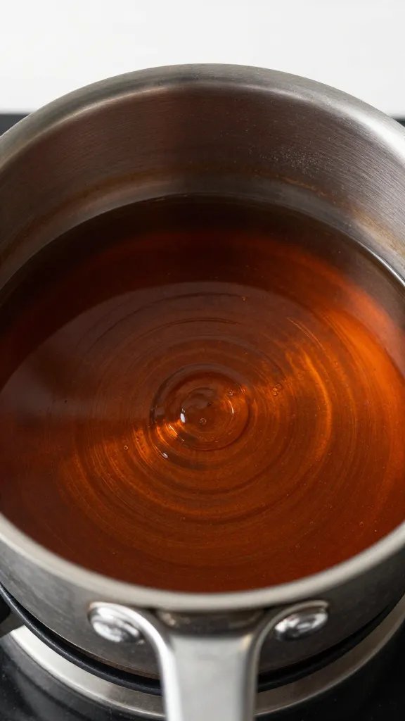 Sauce reduction simmering in a small saucepan