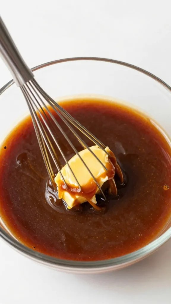 Butter whisked into warm BBQ sauce