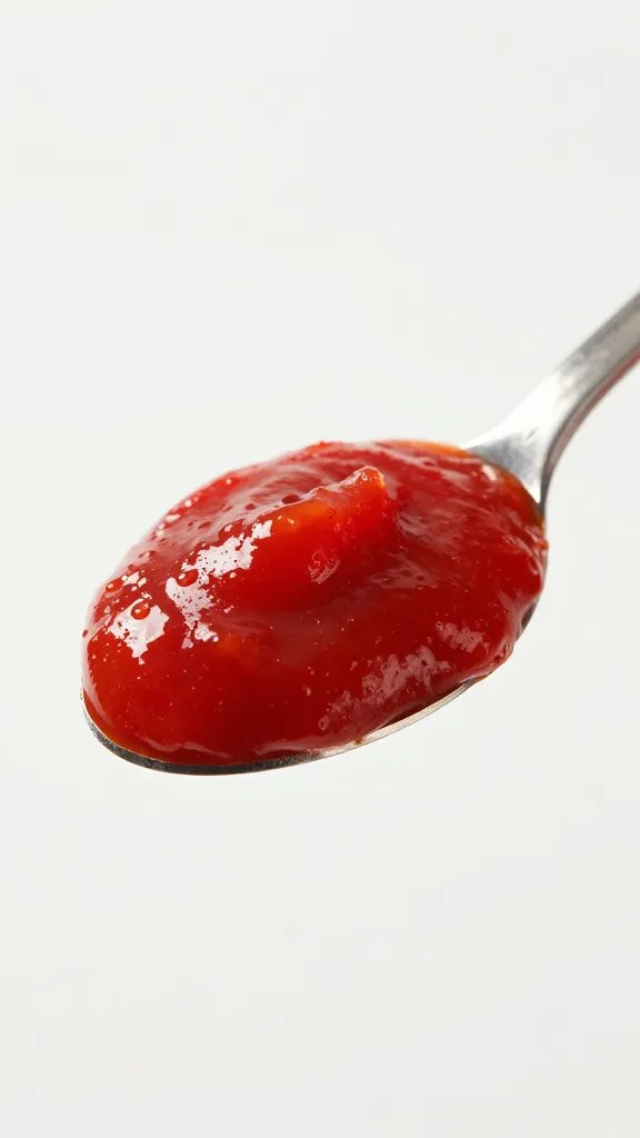 Tomato paste dollop on a measuring spoon