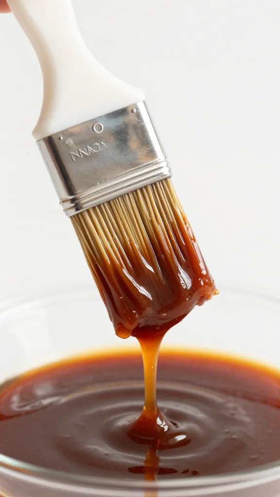 Basting brush loaded with sticky BBQ sauce