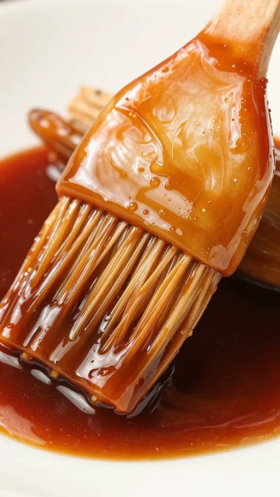 rib brushed with sauce, tight macro on glaze