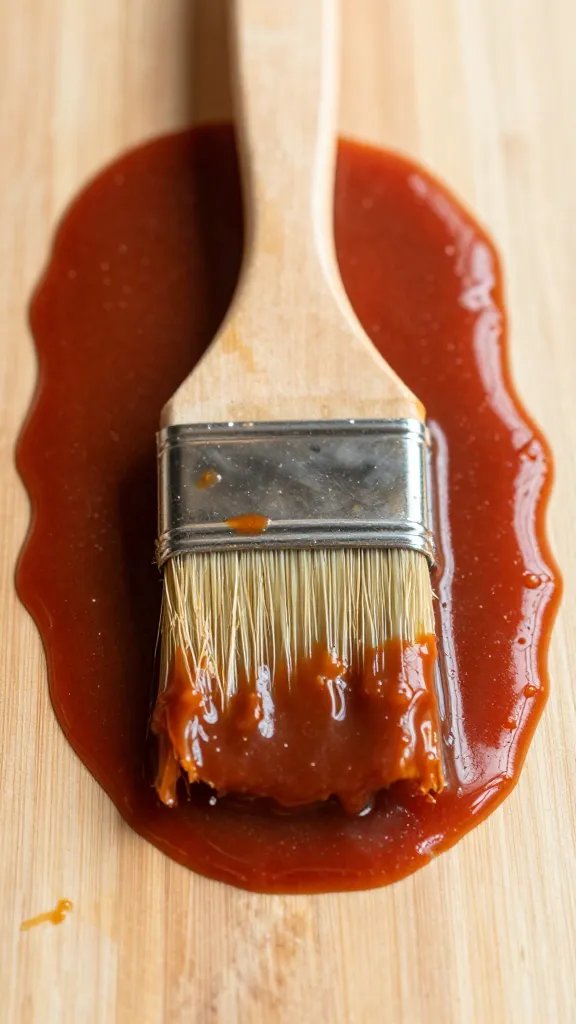 Brush coated in low-sodium BBQ sauce on board