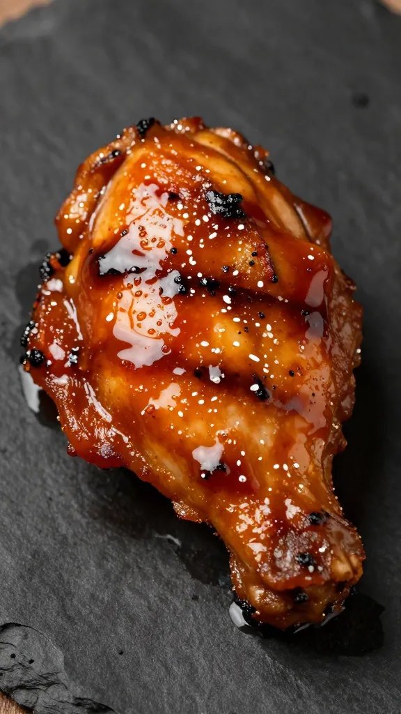 Single grilled chicken thigh glazed with low-sodium BBQ sauce
