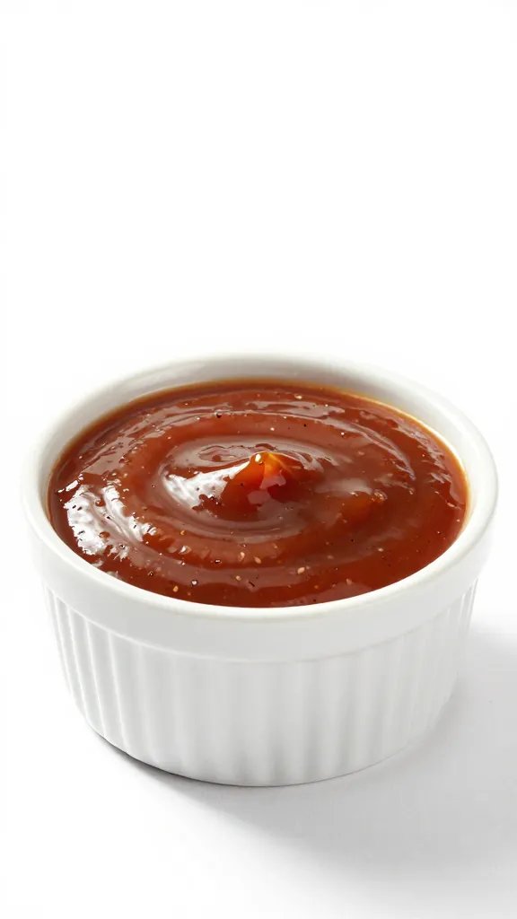 Ramekin of low-sodium BBQ sauce with visible pepper flecks