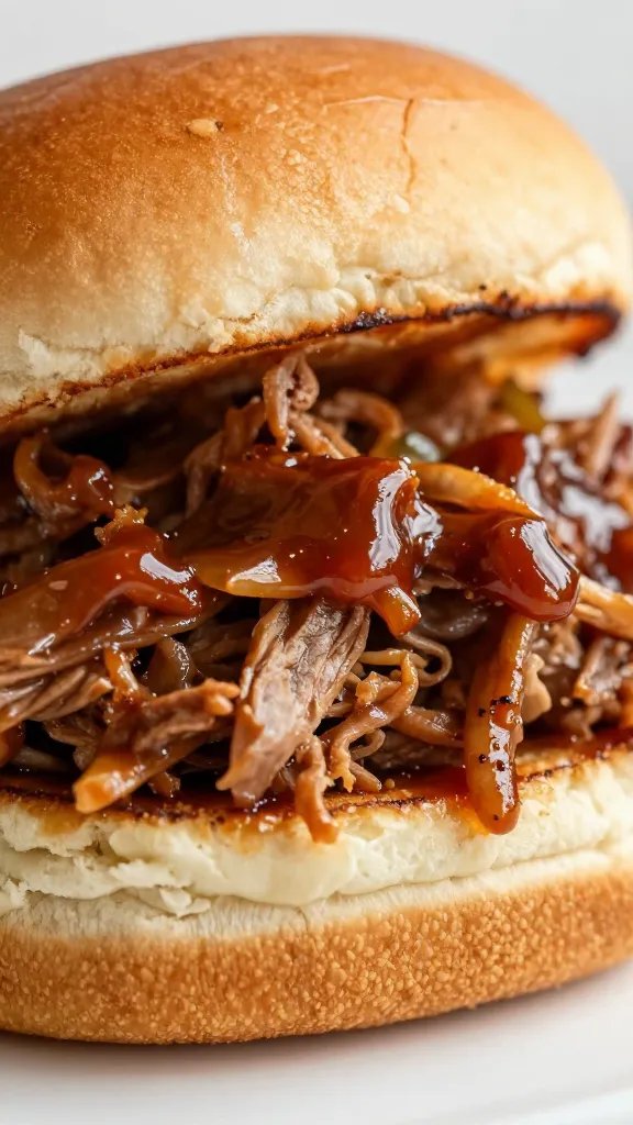 Pulled pork slider with low-sodium BBQ glaze, closeup