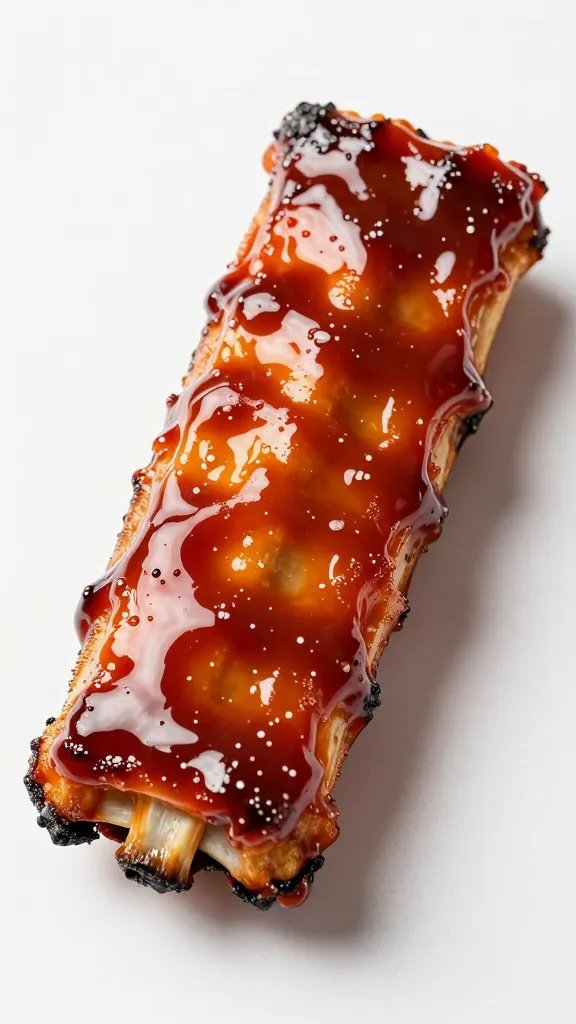 Single rib glazed with low-sodium BBQ sauce, macro