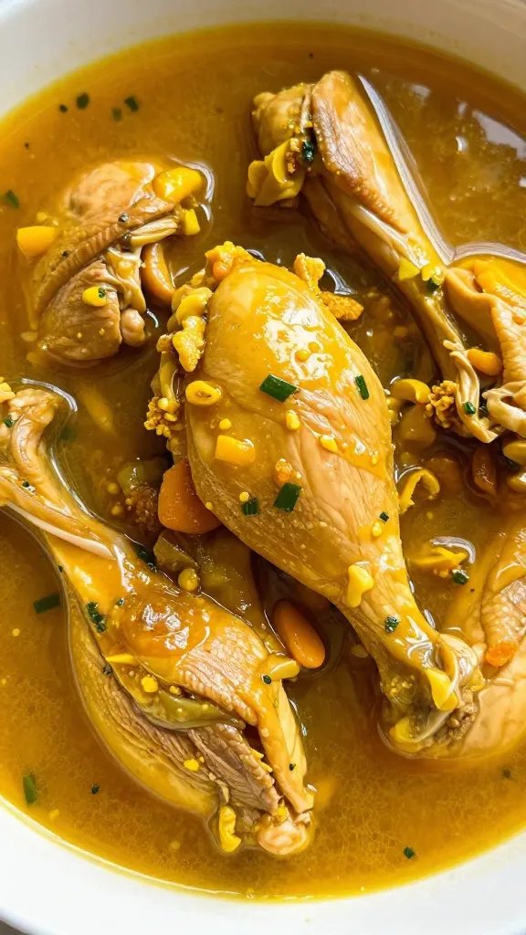 closeup bowl of turmeric-ginger chicken marinade, golden hue