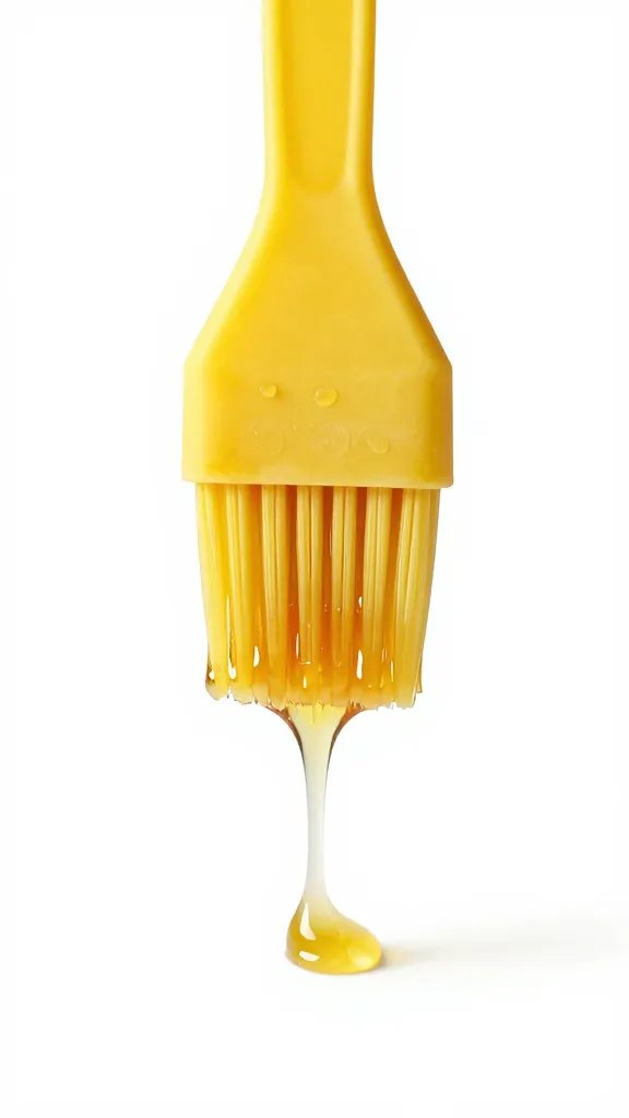silicone brush dripping golden marinade, isolated closeup