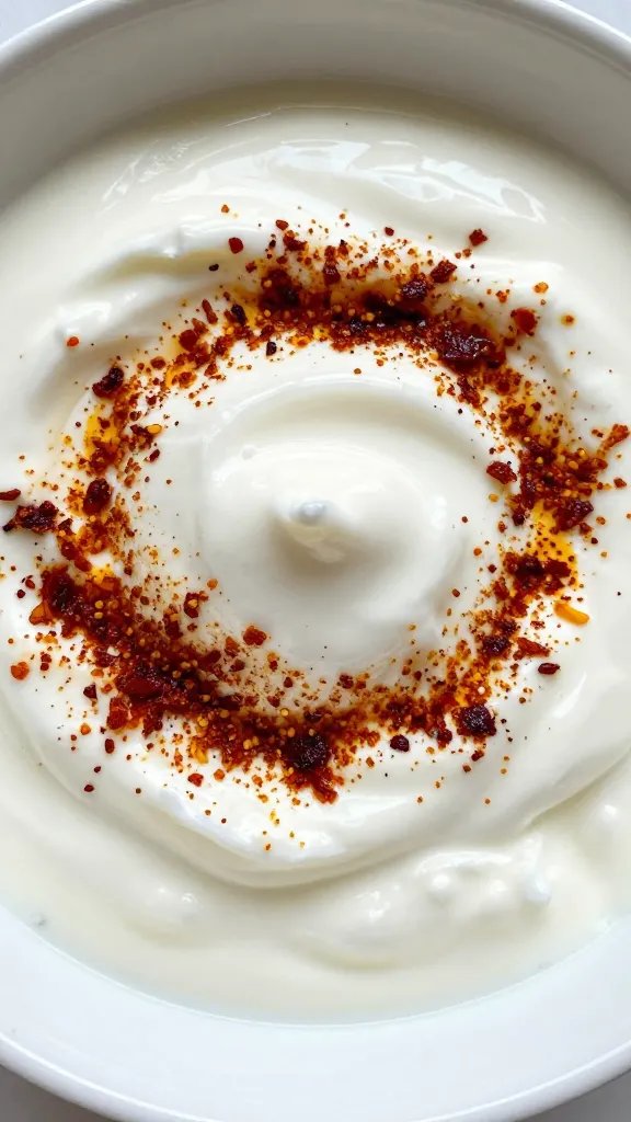 Closeup bowl of Greek yogurt marinade with smoked paprika