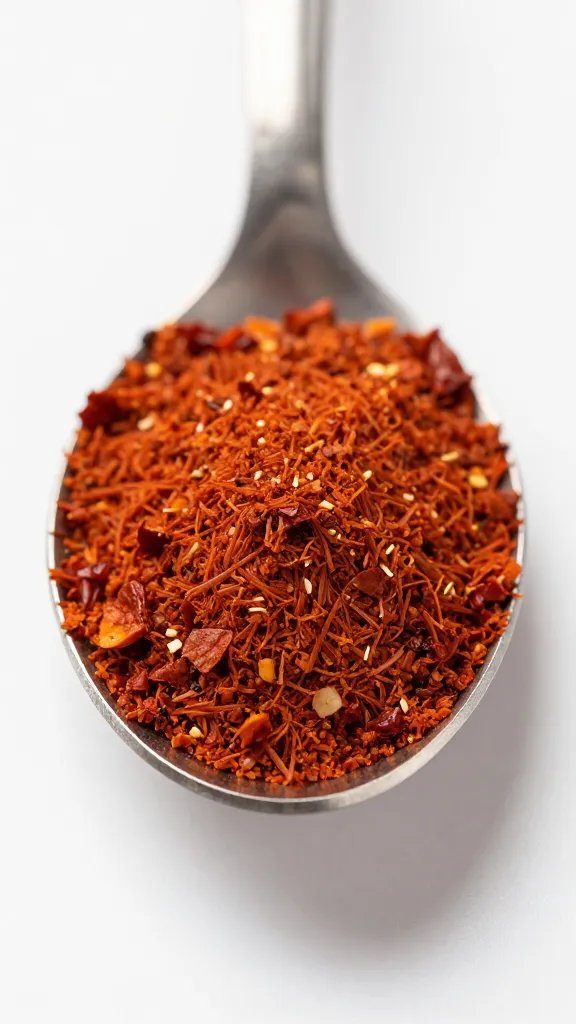 smoked paprika heap on spoon, macro texture